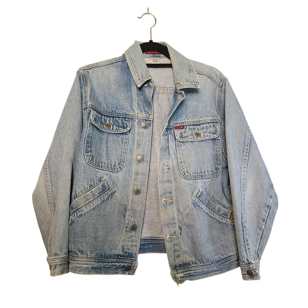 VTG 80s Bonjour Denim Trucker Jacket Mens S Blue 100% Cotton Retro Jean Coat